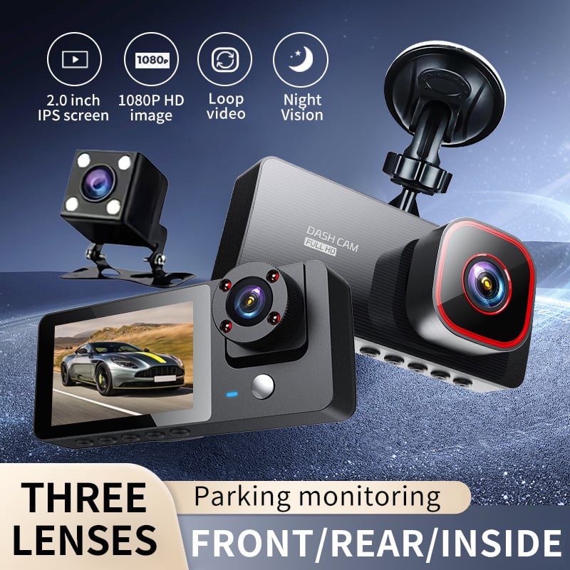 1080p trokanalni dash cam s dvostrukim lećama i slikom za parkiranje unatrag