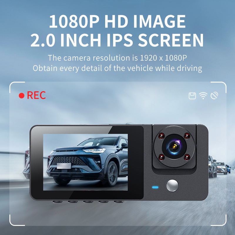 1080p trokanalni dash cam s dvostrukim lećama i slikom za parkiranje unatrag