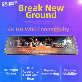 Nova 4K HD DVR za retrovizor, Wi‑Fi, dvostruki objektiv, reprodukcija na telefon, slika vožnje unatrag, zvjezdano noćno vidno, 10-inčni zaslon