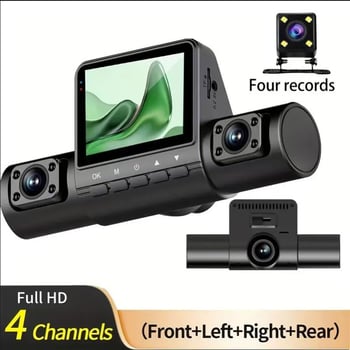 Morning journey M80Pro DVR auto cu 4 lentile, 1080p, unghi de vizualizare 170°, înregistrare în buclă cu card TF, vedere nocturnă infraroșu, montaj pe parbrizul din față