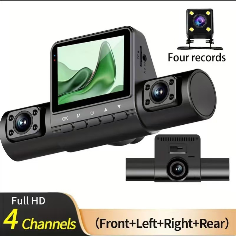 Morning journey M80Pro DVR auto cu 4 lentile, 1080p, unghi de vizualizare 170°, înregistrare în buclă cu card TF, vedere nocturnă infraroșu, montaj pe parbrizul din față