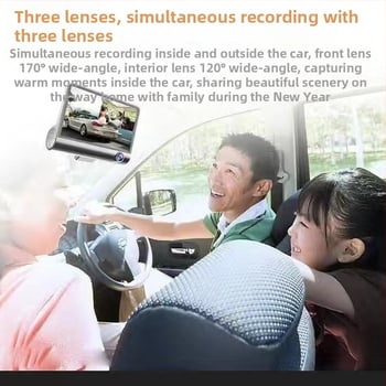 4-inčni dashcam s tri leće: prednja, unutarnja i stražnja kamera, 1080p noćni snimak