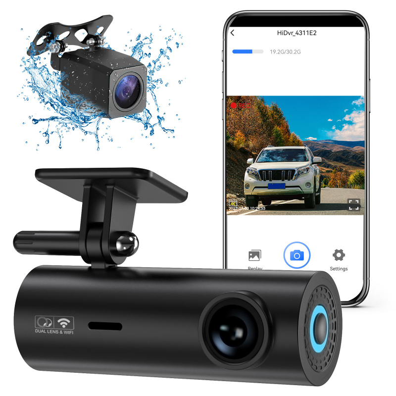 Maskirani dvostruki auto DVR s prednjom i stražnjom kamerom: 4K snimanje, 160° kut gledanja, 2160p, petlja snimanja, nadzor parkiranja