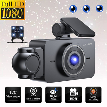 Autokamera 1080p HD s infracrvenim noćnim vidom, trostruko snimanje prednja i stražnja kamera, Wi‑Fi, 3,0-inčni zaslon