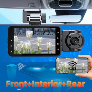Autokamera 1080p HD s infracrvenim noćnim vidom, trostruko snimanje prednja i stražnja kamera, Wi‑Fi, 3,0-inčni zaslon