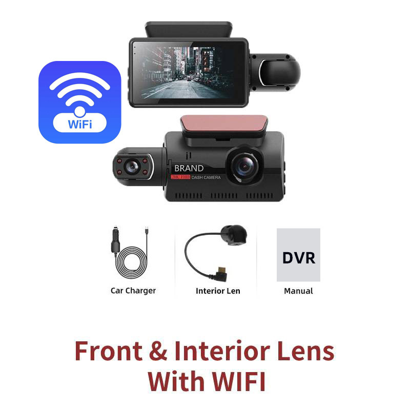 F7 Cameră auto duală față-spate - 1080p viziune de noapte, unghi 170°, ecran LCD 3,0 inch