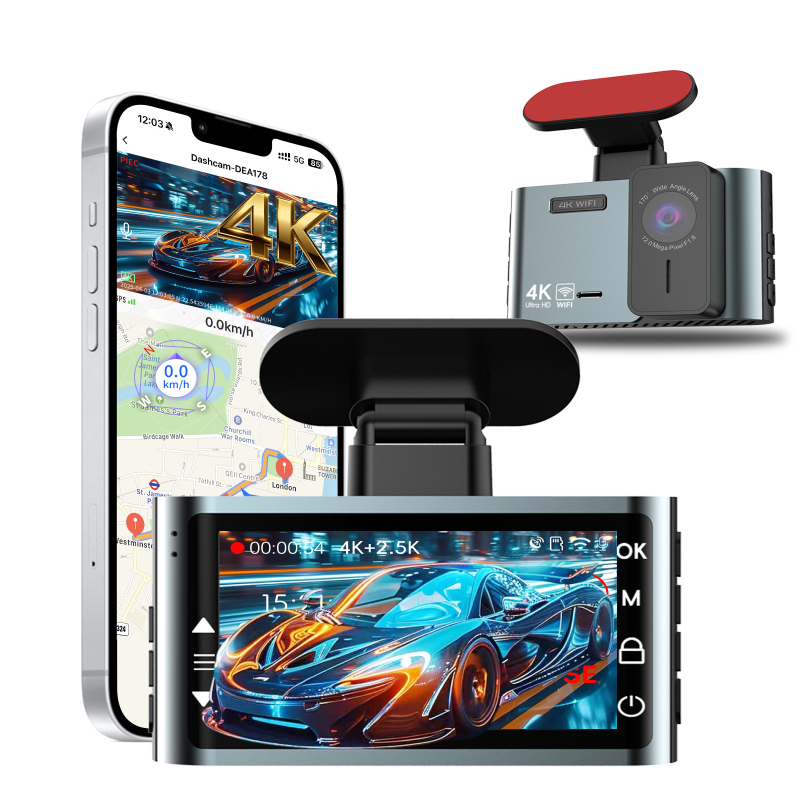 Dash κάμερα αυτοκινήτου 4K με εμπρός και πίσω καταγραφή, 170° πεδίο θέα, 2GB μνήμη, επαναλαμβανόμενη καταγραφή, οθόνη 2,0 ιντσών