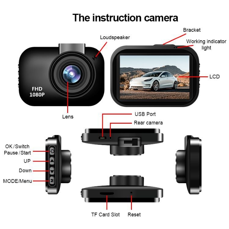 Automobilska dash kamera s dvostrukim snimanjem – prednji i stražnji, 1080p, infracrveno noćno vid, 120° široki kut, detekcija pokreta