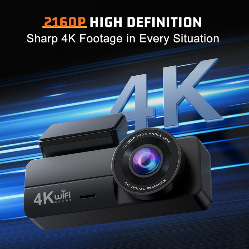 Dash cam αυτοκινήτου 4K με WiFi, 170° ευρυγώνιος φακός, νυχτερινή όραση, συνεχής καταγραφή