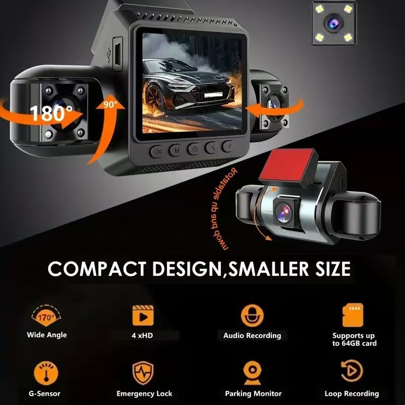 Κάμερα αυτοκινήτου τεσσάρων φακών - 1080P υπέρυθρη νυχτερινή όραση, Wi‑Fi, 140° ευρυγώνιο