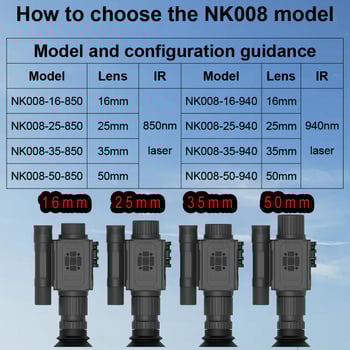 Telescope infraroșu pentru vedere nocturnă NK008 - până la 20x mărire, rază 0-400 m, tensiune 3,7 V, greutate 0,35 kg, HD pentru iluminare redusă