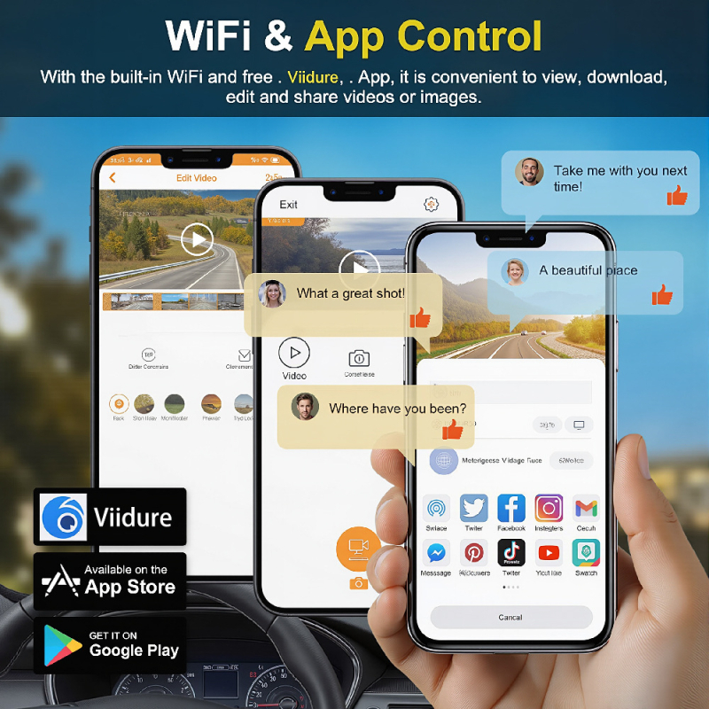 Dash Cam auto cu 4 canale, WiFi, 1080p, vedere nocturnă cu infraroșu, monitorizare parcare și imagine de recul