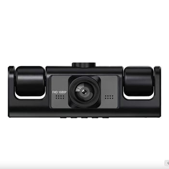 Автомобилен видеорегистратор с три камери — 1080p, 100° ъгъл, F2.8, запис преден/вътрешен/заден, обратно изображение, USB/AV, TF карта