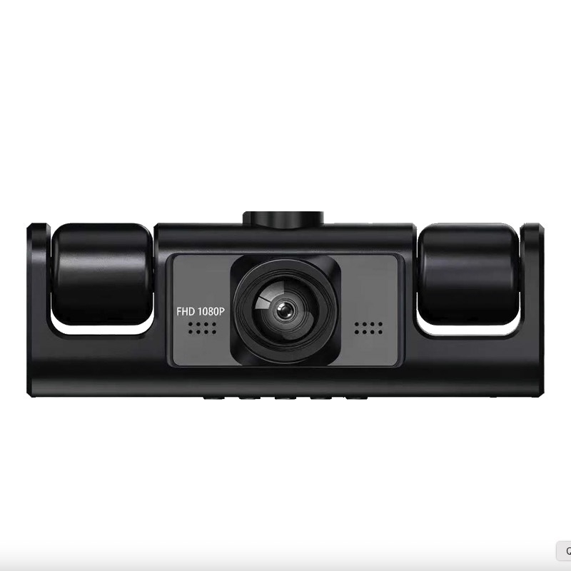 Автомобилен видеорегистратор с три камери — 1080p, 100° ъгъл, F2.8, запис преден/вътрешен/заден, обратно изображение, USB/AV, TF карта
