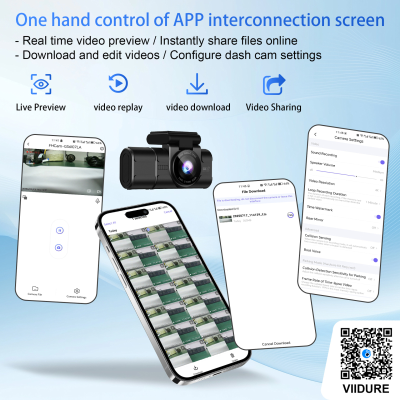 Smart Wi‑Fi автомобилен DVR с три обектива, 4K Ultra HD, 170° широк ъгъл, нощно виждане, 3,5-инчов дисплей