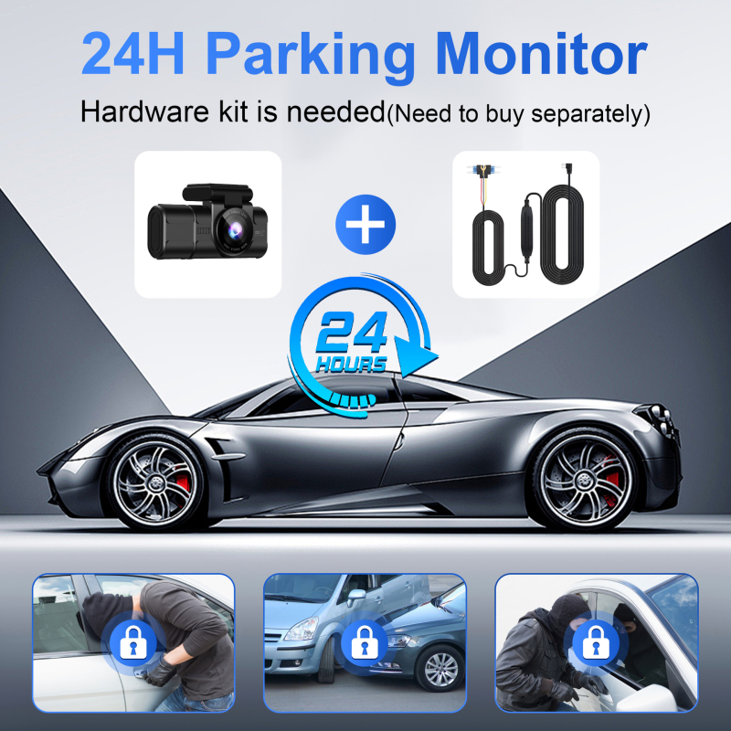 Smart Wi‑Fi автомобилен DVR с три обектива, 4K Ultra HD, 170° широк ъгъл, нощно виждане, 3,5-инчов дисплей