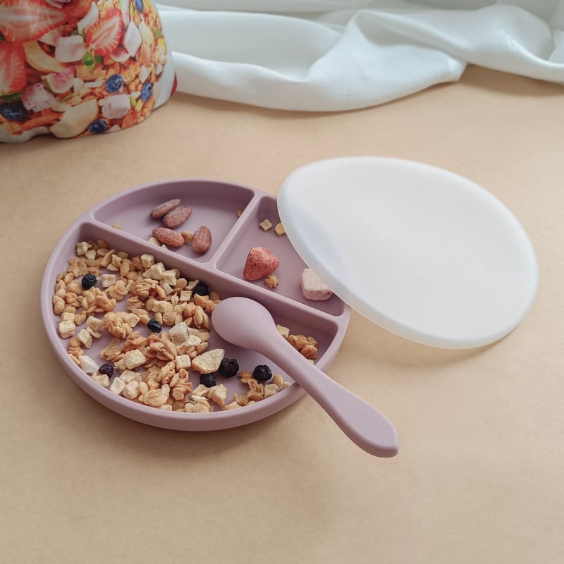 Vaikų maitinimo lėkštė iš maisto kokybės silikono, 2 komplektai, tinkama vaikams nuo 3 mėnesių, minimalistinis stilius