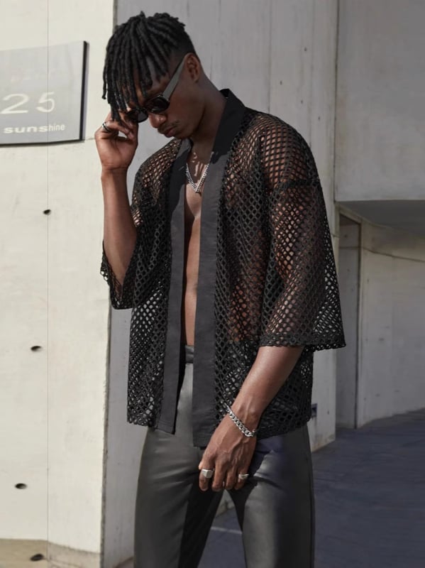 Särk-kardigan lõigatud võrgust detailidega, lühikeste varrukatega, ümmarguse kaelaga, 96% polüester