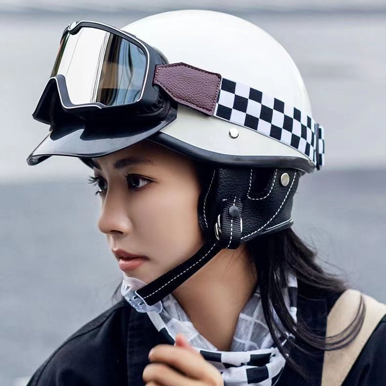 SOJ Cască half-helmet ABS pentru adulți – Cască retro pentru motocicletă/scuter, certificată 3C, pentru vehicule electrice.