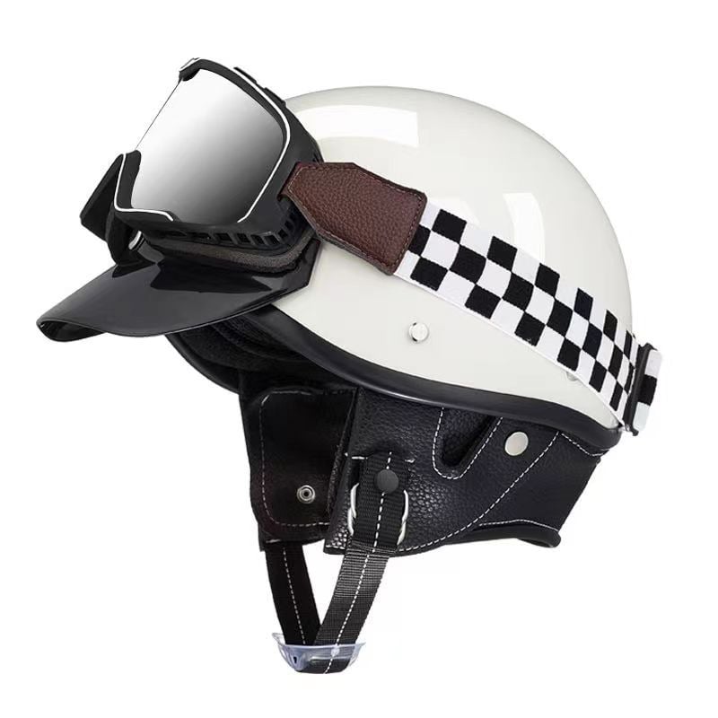 SOJ Cască half-helmet ABS pentru adulți – Cască retro pentru motocicletă/scuter, certificată 3C, pentru vehicule electrice.