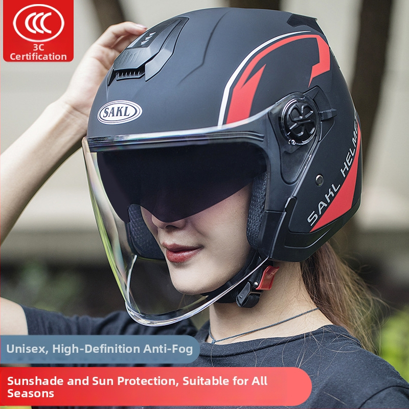 Kaciga za motocikl Sake, 3C certifikat, ABS, sve sezone univerzalna, stil 3/4, dvostruki vizir