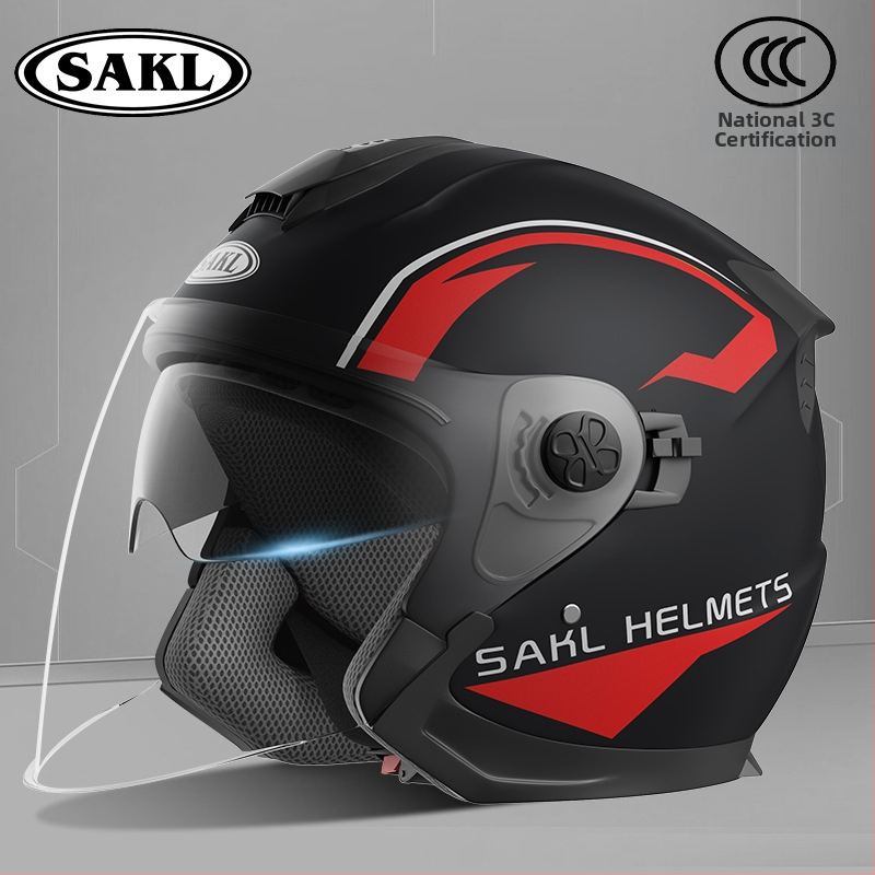 Kaciga za motocikl Sake, 3C certifikat, ABS, sve sezone univerzalna, stil 3/4, dvostruki vizir