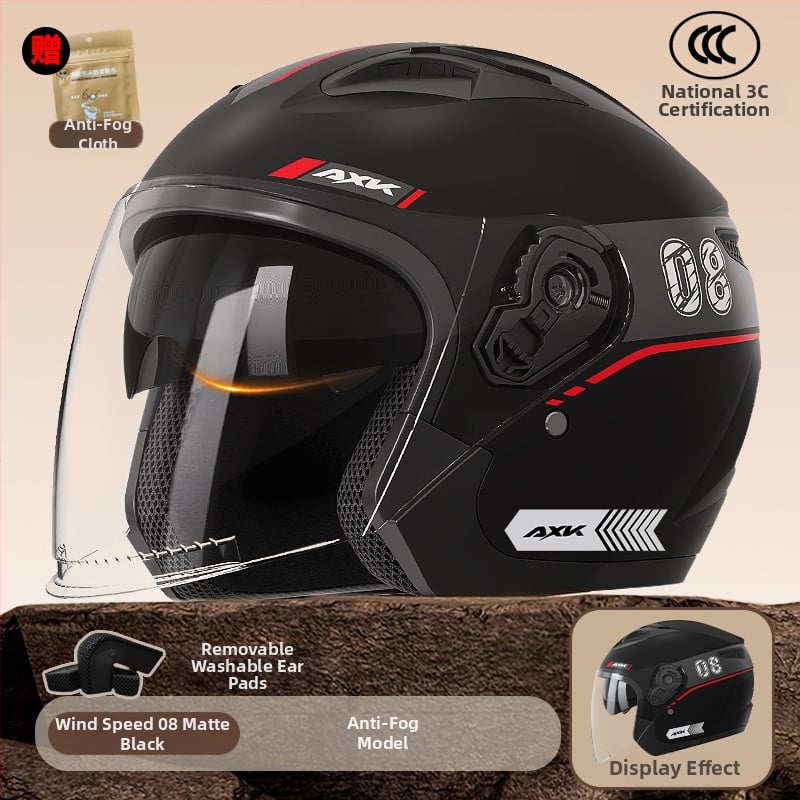 Kaciga za električni motocikl AXK, ABS, 3/4 stil, GB811-2022A, za odrasle