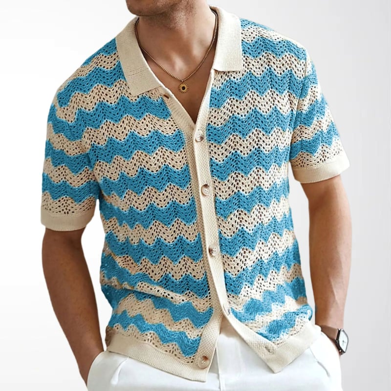 Tricou polo din viscoză (100%), mâneci scurte, croială slim, în dungi