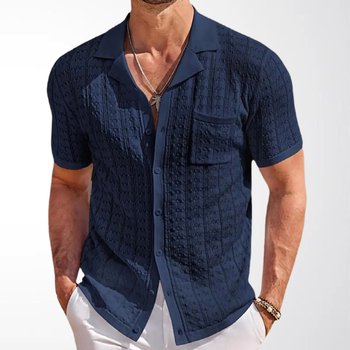 Polo cu guler cubanez, mâneci scurte, croială slim, 100% viscoză