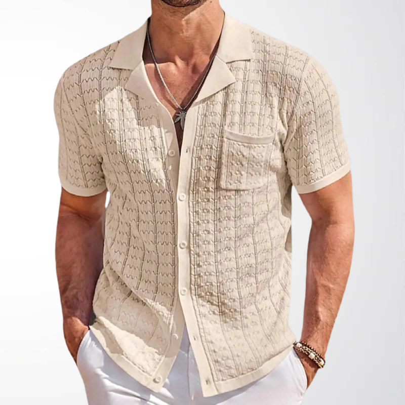 Polo cu guler cubanez, mâneci scurte, croială slim, 100% viscoză