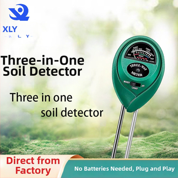 Trojzložkový pôdný detektor na vlhkosť, pH a živiny – model Three in One, značky Xing Lian Win, určený pre záhradu, kvety a kvetináče, hmotnosť 91 g.