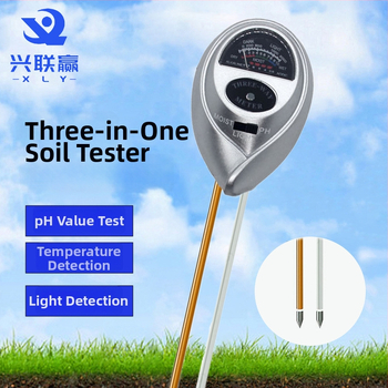 Trojzložkový pôdný detektor na vlhkosť, pH a živiny – model Three in One, značky Xing Lian Win, určený pre záhradu, kvety a kvetináče, hmotnosť 91 g.