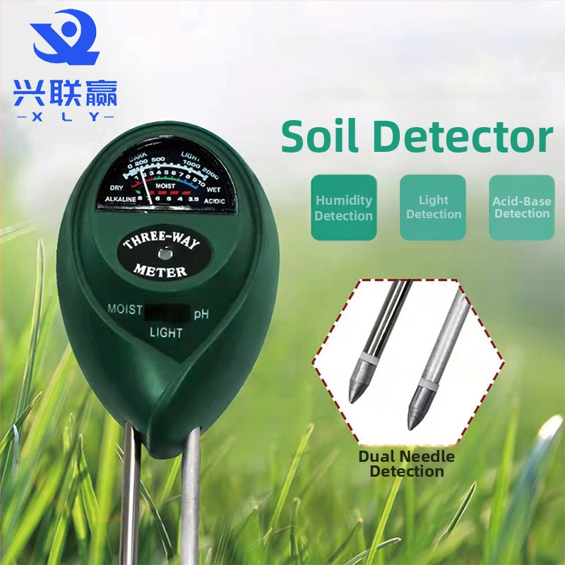 Trojzložkový pôdný detektor na vlhkosť, pH a živiny – model Three in One, značky Xing Lian Win, určený pre záhradu, kvety a kvetináče, hmotnosť 91 g.