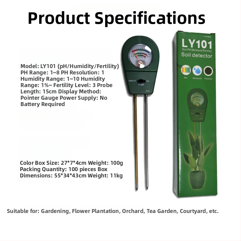 Talajteszter 1010, mérési pontosság 0,2, tömeg 100 g, kert, udvar, mezőgazdaság, virágok, gyümölcsös, feldolgozás és testreszabás