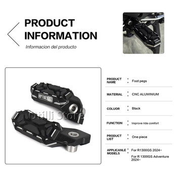 Otilli pedale din aluminiu antiderapante pentru BMW R1300GS 2023–Adventure 2024, pedale 719 și suporturi pentru picioare