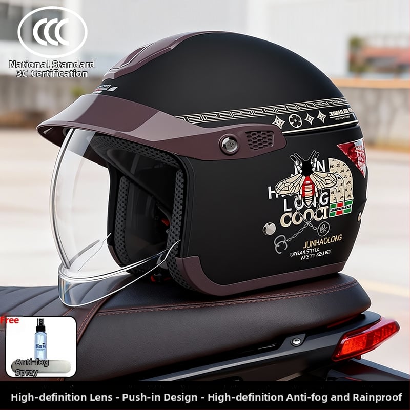 Cască pentru motocicletă electrică, 3/4, ABS, oglindă încorporată ascunsă, model 811, brand Junhao Dragon/Yongbin, universal iarnă pentru adulți, certificat 3C/GB811-2022A