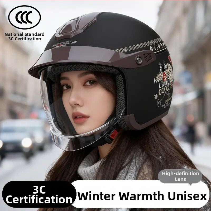 Cască pentru motocicletă electrică, 3/4, ABS, oglindă încorporată ascunsă, model 811, brand Junhao Dragon/Yongbin, universal iarnă pentru adulți, certificat 3C/GB811-2022A