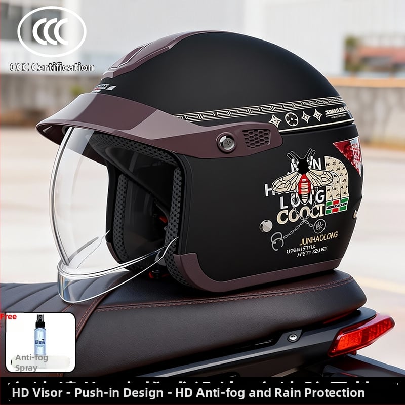 Cască pentru motocicletă electrică, 3/4, ABS, oglindă încorporată ascunsă, model 811, brand Junhao Dragon/Yongbin, universal iarnă pentru adulți, certificat 3C/GB811-2022A