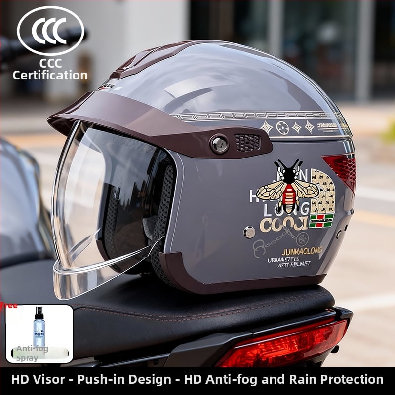 Cască pentru motocicletă electrică, 3/4, ABS, oglindă încorporată ascunsă, model 811, brand Junhao Dragon/Yongbin, universal iarnă pentru adulți, certificat 3C/GB811-2022A