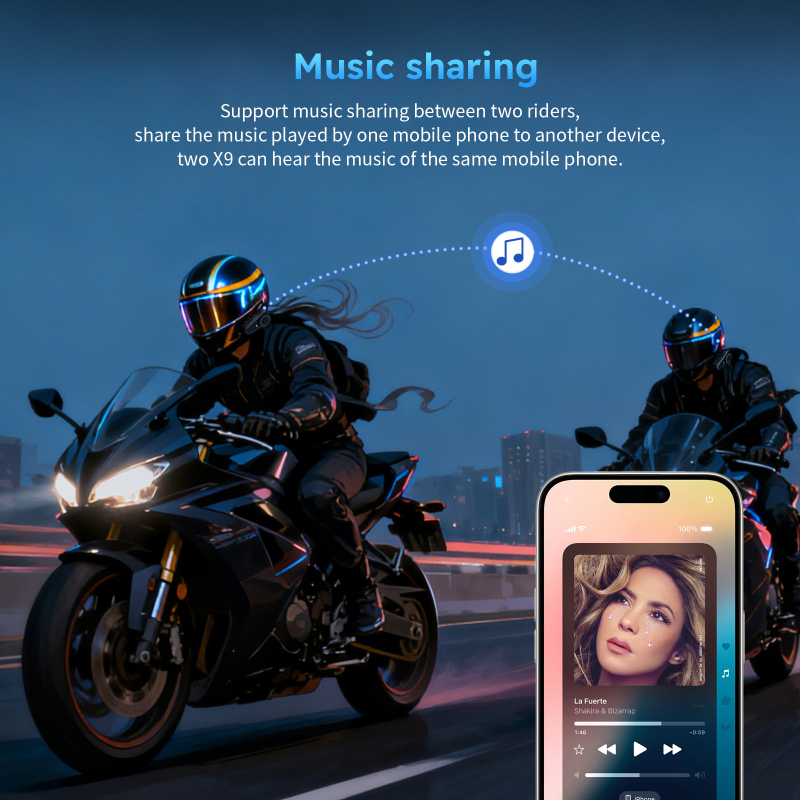 Interfon pentru cască motocicletă cu rețea mesh pentru 10 utilizatori, rază 1500 m, Bluetooth 5.0, baterie 28 h