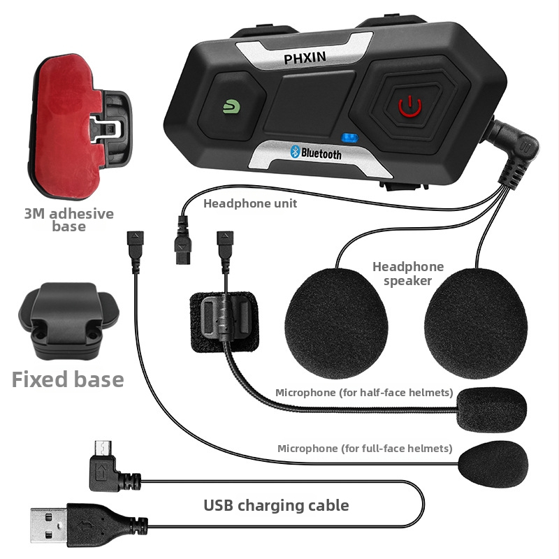 T10S-V3 Bluetooth slúchadlo pre prilbu na motorku s integrovaným interkomom, vodeodolné, dosah 1200 m, výdrž 15 h