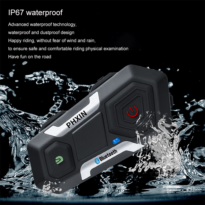 T10S-V3 set Bluetooth pentru cască de motocicletă cu intercom încorporat, impermeabil, autonomie 15 ore, rază intercom 1200 m