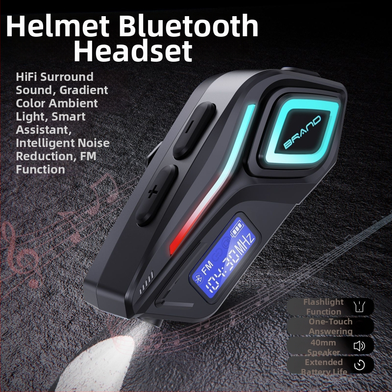 Bluetooth slúchadlo do prilby motocykla s interkomom — Bluetooth 5.0, dosah 10 m, stereo zvuk, 40 h prevádzková výdrž batérie