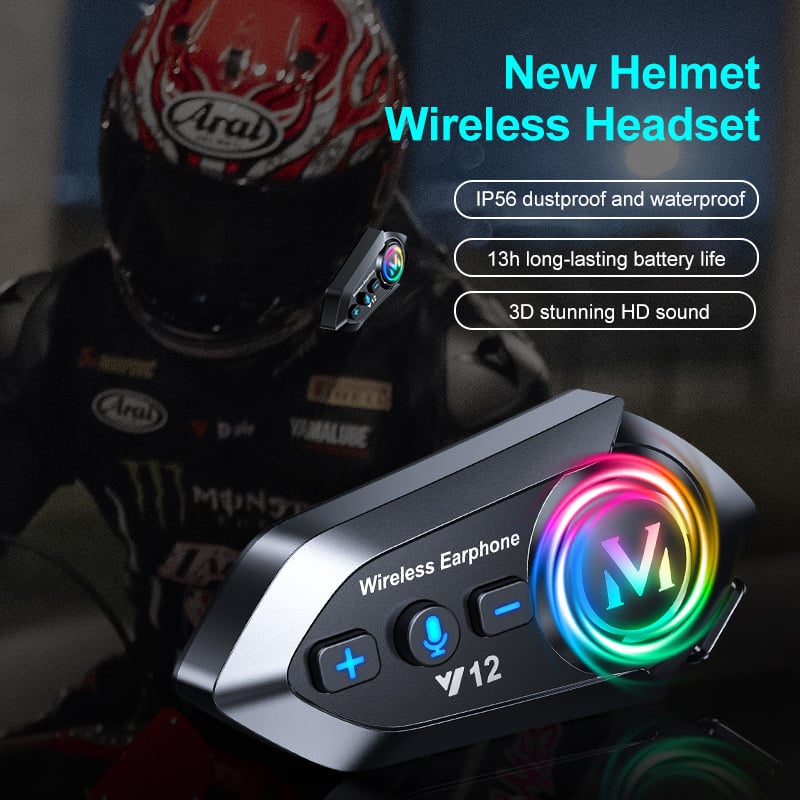 Set de cască Bluetooth pentru cască de motocicletă cu NFC, control vocal, redare muzică, indicator baterie, rază 10 m, sunet stereo dual, model personalizabil