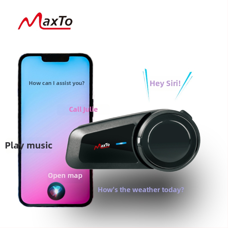 MAXTO Bluetooth headset pre prilbu – dosah 1000 m, 12 h batéria, Bluetooth 5.0, vodotesný a prachotesný, 3D zvuk
