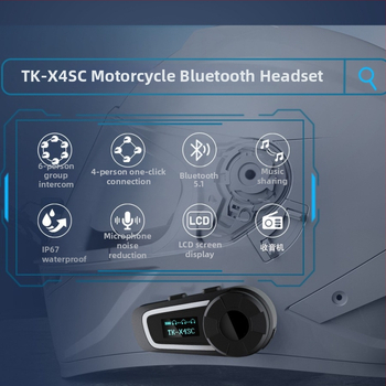 Motocyklový interkom pre prilbu TK-X4SC, dosah 100 m, Bluetooth 5.0, výdrž batérie 40 h, vodeodolný a prachotesný