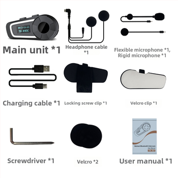 Motocyklový interkom pre prilbu TK-X4SC, dosah 100 m, Bluetooth 5.0, výdrž batérie 40 h, vodeodolný a prachotesný