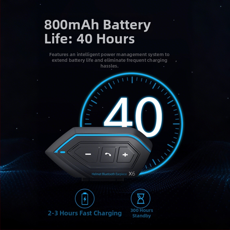 Cască de motocicletă cu headset Bluetooth X6 – fără fir, stereo, Bluetooth 5.0, baterie 40 h, rază 10–15 m, impermeabilă și rezistentă la praf