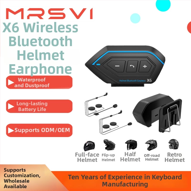 Cască de motocicletă cu headset Bluetooth X6 – fără fir, stereo, Bluetooth 5.0, baterie 40 h, rază 10–15 m, impermeabilă și rezistentă la praf