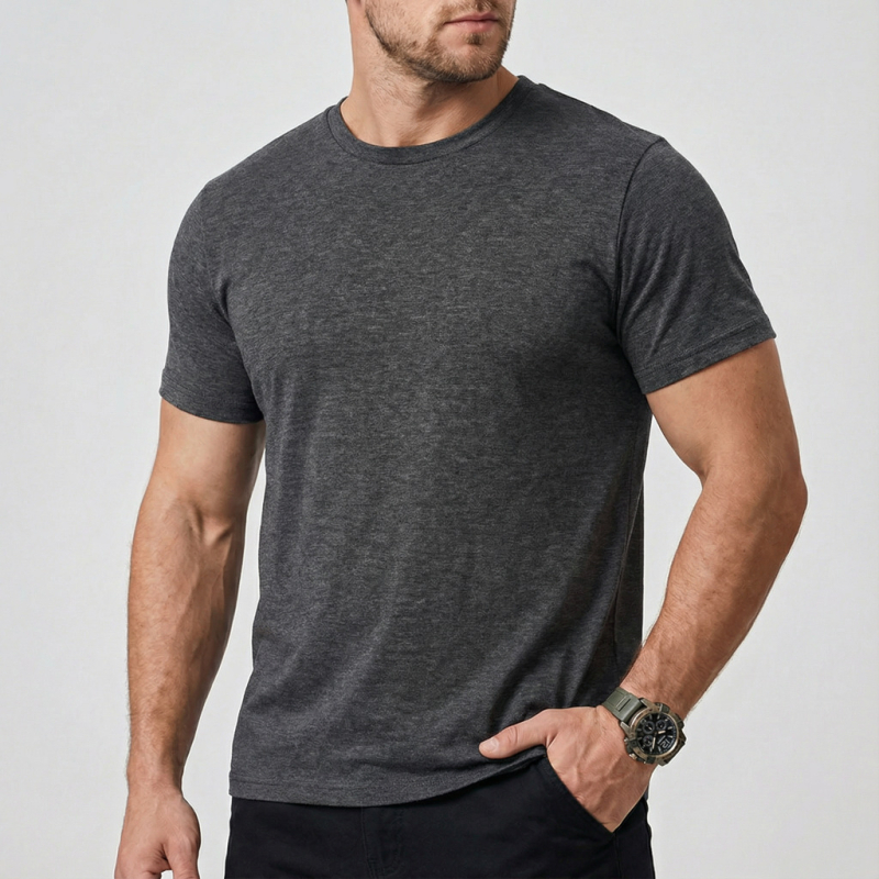 Muški ljetni T-shirt kratkih rukava s okruglim izrezom, slim fit, poliesterska mješavina, 180 g, za svakodnevnu upotrebu ljeti, proljeće i jesen.